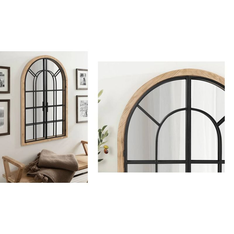 28" x 44" Boldmere Wood Windowpane Arch Mirror White/Gray - Kate and Laurel
