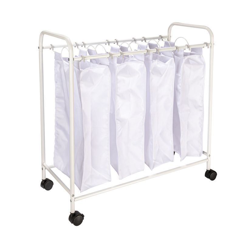 Rolling Laundry Sorter, 4 Bag Laundry Sorter Cart with Washable and Removable Bags, White