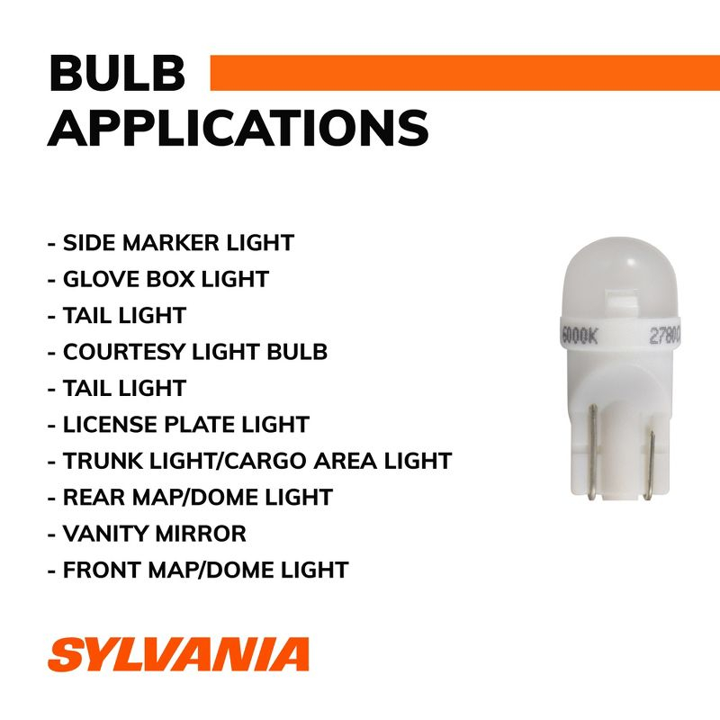 SYLVANIA 194 T10 W5W White LED Bulb, (Contains 2 Bulbs)