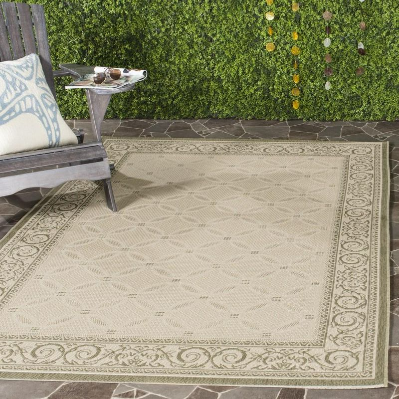 Courtyard CY1502 Power Loomed Indoor and Outdoor Area Rug - Natural/Olive - 5'3"x7'7" - Safavieh