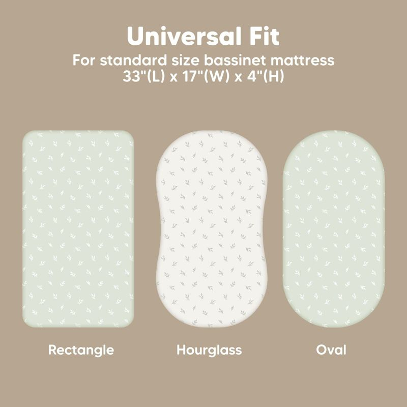 KeaBabies Organic Bassinet Sheet for Baby Girls, Boys, 2-Pack Soothe Bassinet Fitted Sheets, Bedside Bassinet Mattress Sheet (Herb)