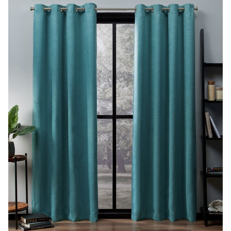 Set of 2 63"x52" Oxford Textured Sateen Thermal Room Darkening Grommet Top Window Curtain Panel Teal - Exclusive Home