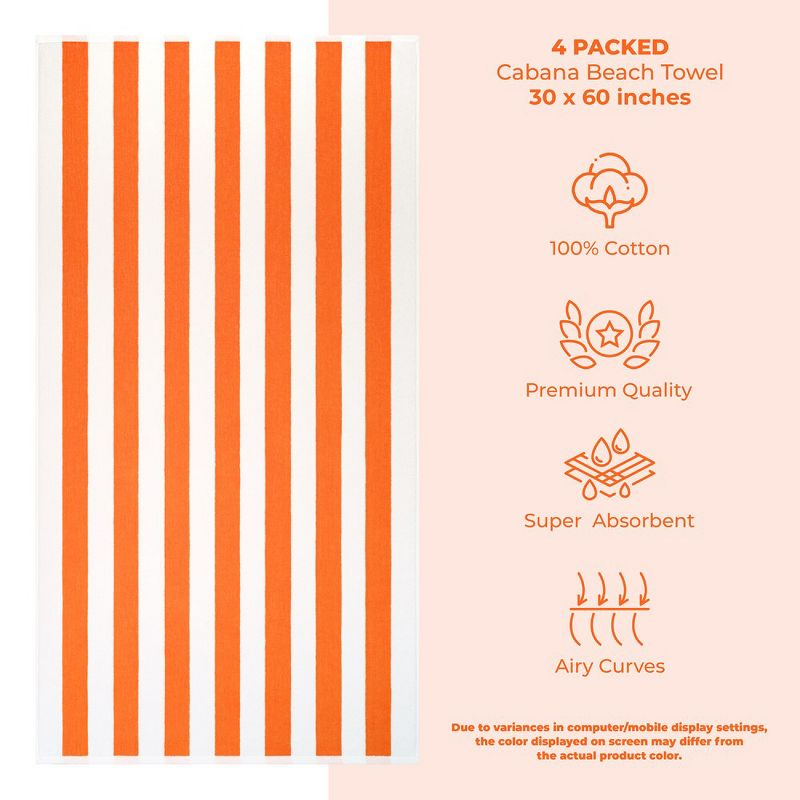 American Soft Linen Beach Towel, 100% Cotton Cabana Striped Beach Towel, 30 in by 60 in Soft Absorbent Beach Pool Towel
, Orange