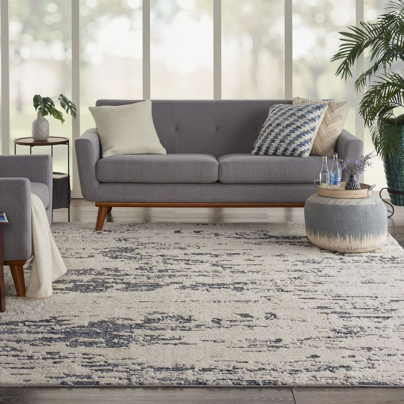 Nourison Textured Contemporary Plush Indoor Area Rug Ivory Blue 7'10" x 9'10"