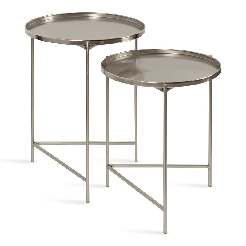 Kate and Laurel Ulani Round Metal Nesting Table, 2 Piece, Silver