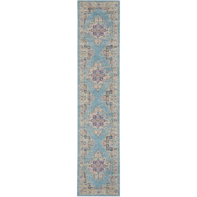 Nourison Passion Medallion Bohemian Indoor Rug Light Blue 2'2" x 10'