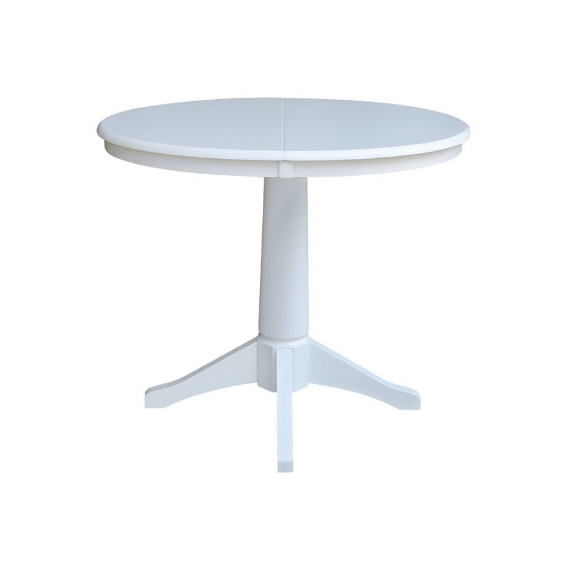 36" Magnolia Round Top Dining Table with 12" Leaf White - International Concepts: Hardwood Pedestal, Seats 4