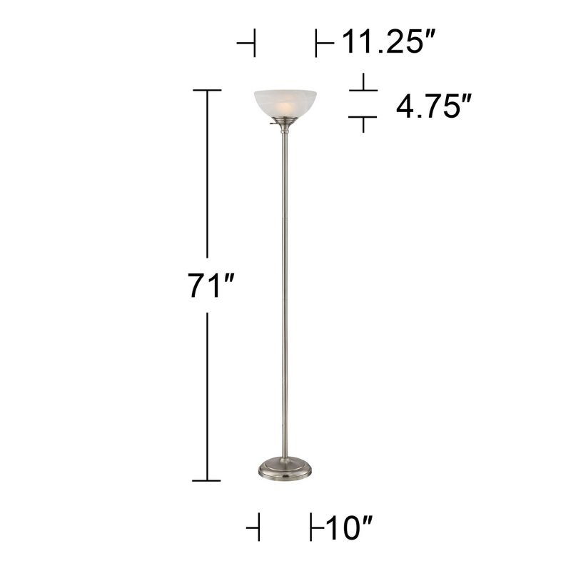 360 Lighting Maddox Modern Torchiere Floor Lamp 71" Tall Satin Nickel Silver Metal Alabaster Glass Shade for Living Room Bedroom Office House Home