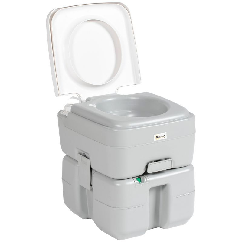 Outsunny 5.3 Portable Camping Toilet, Porta Potty with Level Indicator and Anti-Leak Handle Pump for Boating, Hiking, Travel, RV