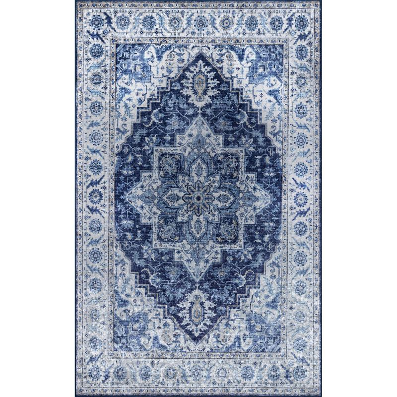 5'x8' Karachi Aria Area Rug Blue - Momeni: Geometric Bohemian, Rubber Backing, Medium Pile, Indoor Use