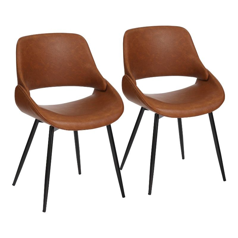Set of 2 Fabrico Dining Chairs Black/Camel - LumiSource: Faux Leather, Metal Legs, Comfort Design