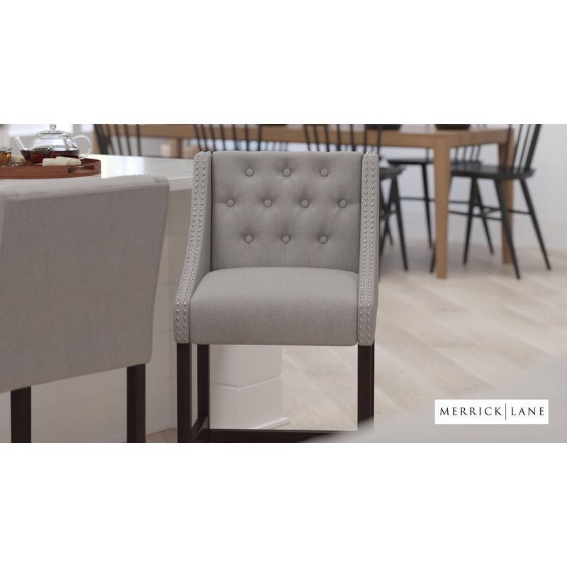 Merrick Lane Hadleigh Upholstered 24" High Stool Transitional Light Gray Faux Leather Tufted Walnut Counter Stool with Accent Nail Trim