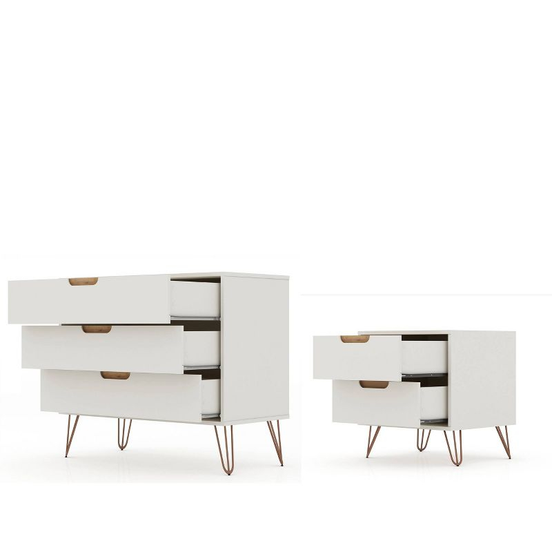 Rockefeller Dresser and Nightstand Set Off-White/Natural - Manhattan Comfort: 5-Drawer Storage, MDF Bedroom Furniture Set
