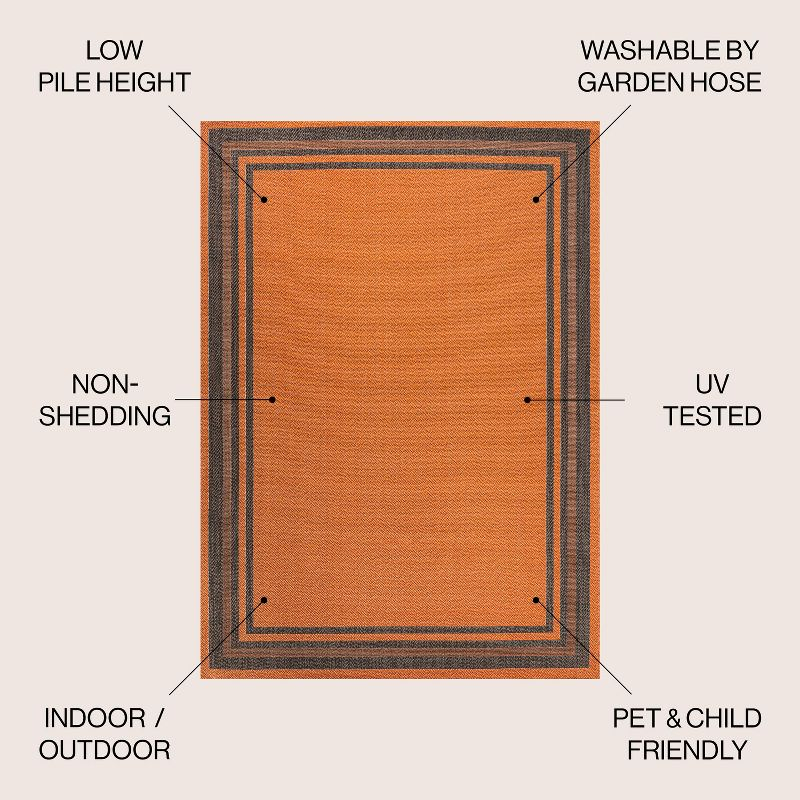 3' x 5' James Modern Border Stripe Indoor/Outdoor Area Rug, Orange/Dark Gray - JONATHAN Y