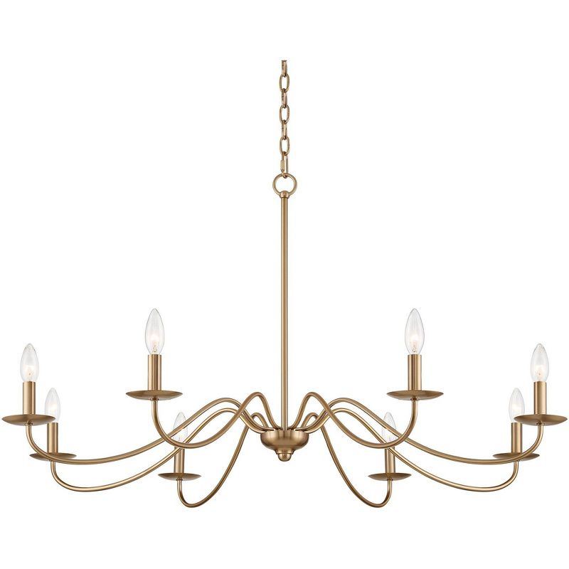 Franklin Iron Works Soft Gold Chandelier 42" Wide Farmhouse Rustic Bent Arms 8-Light Fixture for Dining Room Living House Home Foyer Kitchen Island