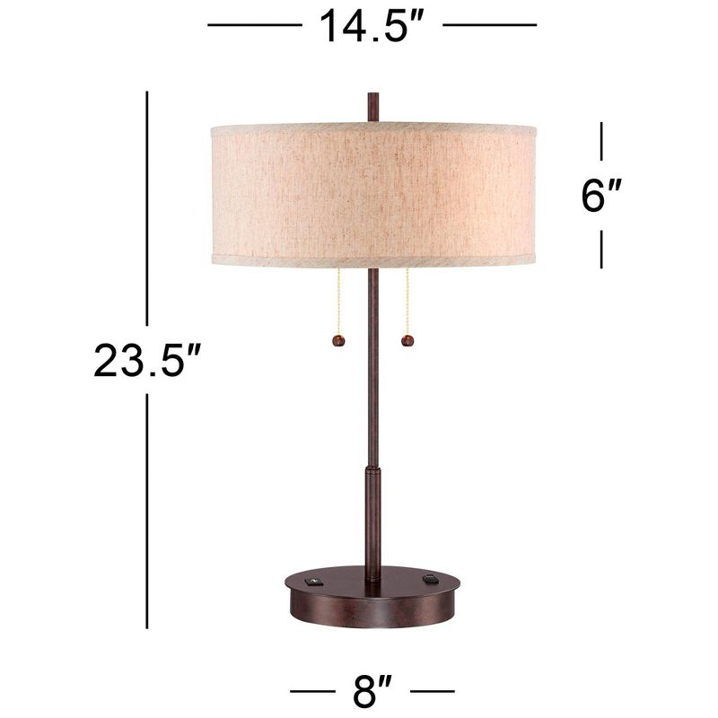360 Lighting Modern Accent Table Lamp with USB and AC Power Outlet 23 1/2" High Bronze Fabric Drum Shade for Bedroom Living Room House Desk Bedside