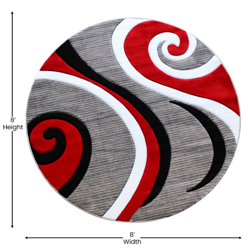 Masada Rugs Sophia Collection 8'x8' Round Modern Contemporary Hand Sculpted Area Rug in Red
