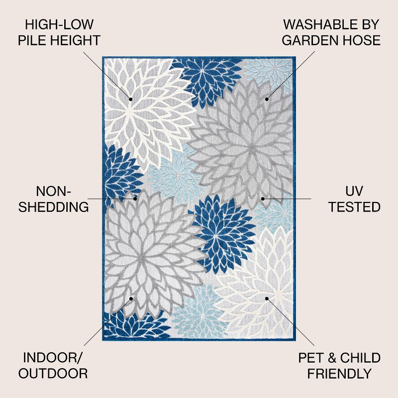 3'x5' Minori Floral Indoor/Outdoor Area Rug, Blue/Gray - JONATHAN Y