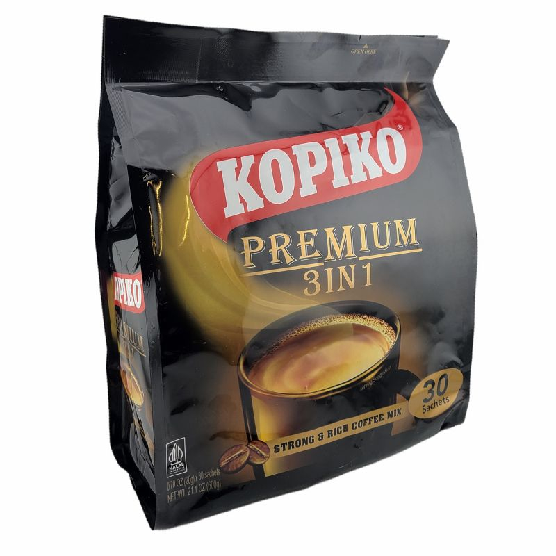 Kopiko Premium 3-in-1 Instant Coffee Authentic Indonesian Volcanic Coffee 21.2 Oz. - 30 Sachets (Pack of 2)