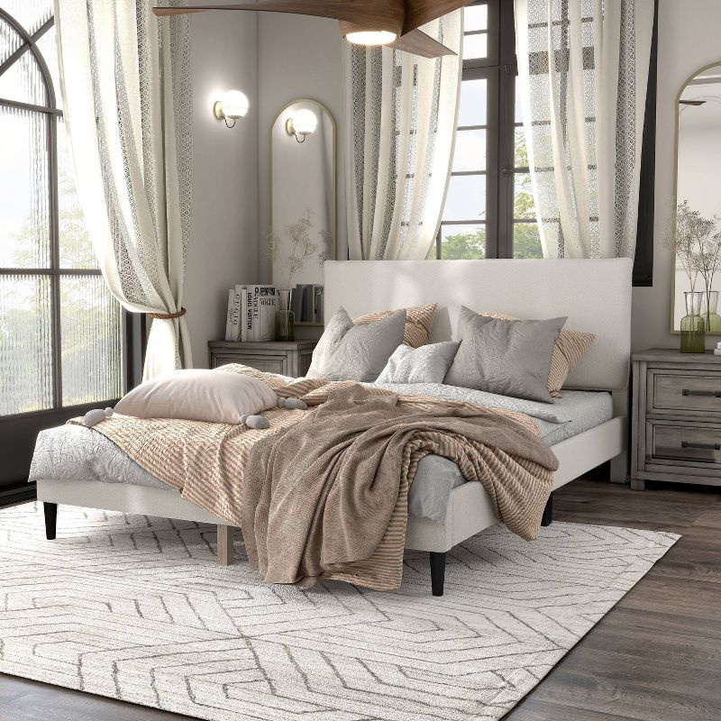 24/7 Shop At Home Queen Heartwild Modern Boucle Upholstered Pillow Headboard Platform Bed: Smooth Finish & Wood Frame