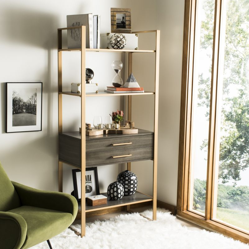 Skylar 4 Tier 1 Drawer Etagere - Gold / Grey - Safavieh
