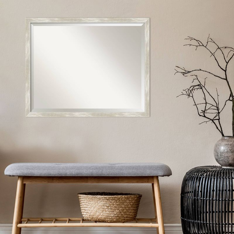 30" x 24" Crackled Narrow Framed Bathroom Vanity Wall Mirror Metallic - Amanti Art: Modern Rectangle, Beveled, Wall Mount