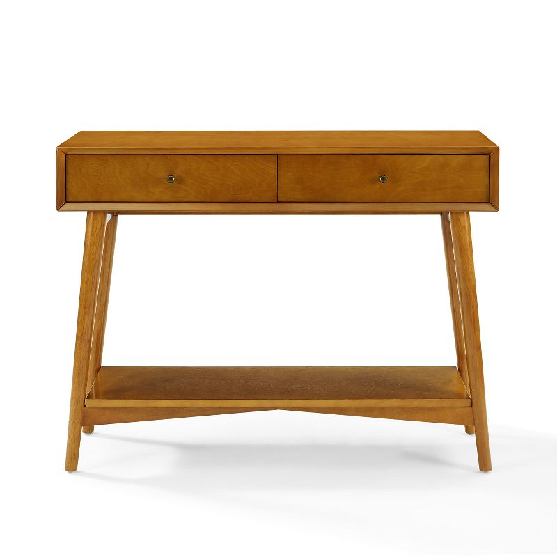 Crosley Landon Console Table Acorn: Mid-Century Modern Design, Hardwood with Open Shelf & Drawer
