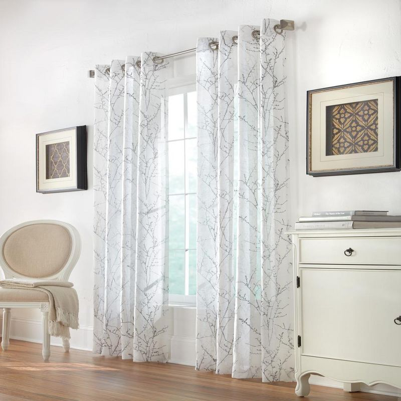 Habitat Liberty Whimsical Branch Motif Light Filtering Grommet Curtain Panel for Livingroom 52" x 108" White