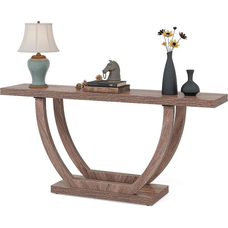 Tribesigns 63 Inches Farmhouse Wood Console Table for Entryway, Narrow Long Foyer Sofa Table with Geometric Legs for Hallway, Entrance, Brown