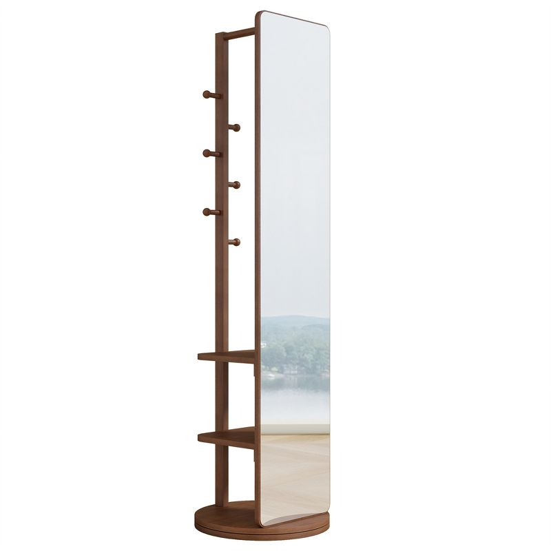 Full Length Mirror with Stand, 360°Swivel Full Body Mirror with Cloak Rack, Modern Standing Mirror for Bedroom Living Room Entryway 65.7" Walnut