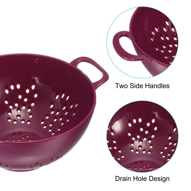 Unique Bargains Plastic Double-Handled Kitchen Pasta Vegetable Fruit Food Colander Purple