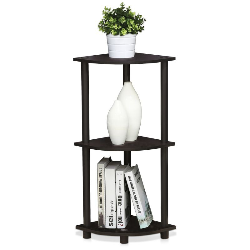 Furinno 3-Tier Corner Display Rack Multipurpose Shelving Unit Industrial Ladder Bookcase,Dark Walnut