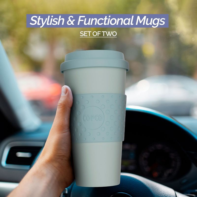 Copco Acadia To Go Mug Set of 2, 16 Ounce Reusable Coffee Cups with Lids, Durable & BPA-Free, Travel Mugs Double-Wall Insulation, Purple & Teal