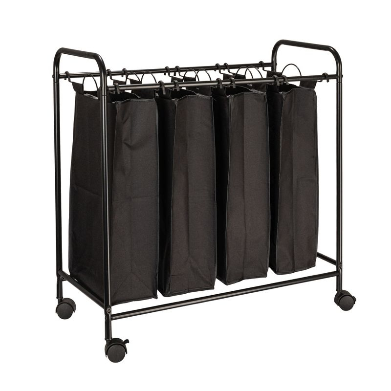 Rolling Laundry Sorter, 4 Bag Laundry Sorter Cart with Washable and Removable Bags, Black