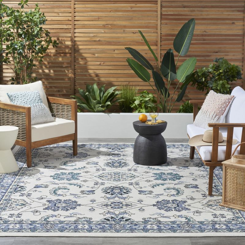 Nourison Essentials Floral Persian Indoor Outdoor Rug Ivory Blue 8' x 10'