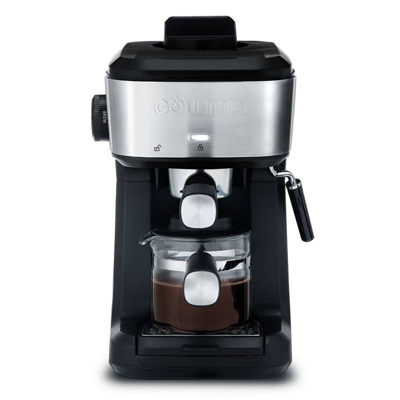 Gourmia 4-Shot Steam Espresso, Cappuccino, and Latte Maker with Frothing Wand: 1.5L Capacity, 1500W Electric