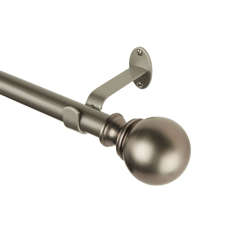 Cordelia 1" Window Drapery Single Curtain Rod with Globe Ball Finial - 86"-120" - Antique Pewter - Elrene Home Fashions