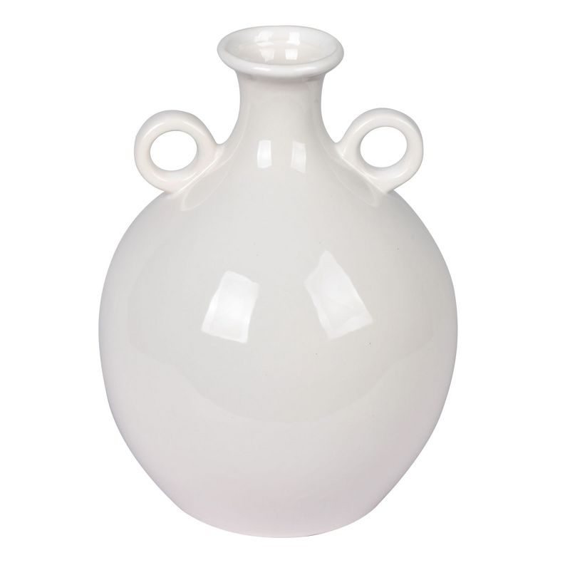 Vickerman 10" Light Gray Ceramic Pot with Handles. This ceramic pot features a round body and small handles. This pot can stand on its own as a