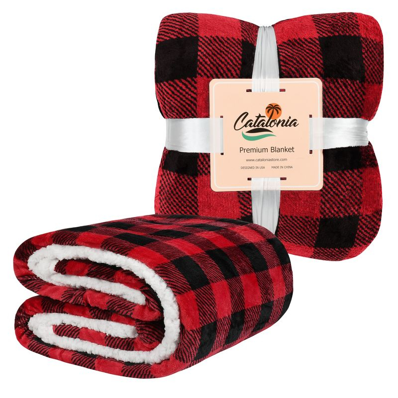 Catalonia Velvety Fleece Blanket Throw, Super Soft Warm Fleece Plush Bed Blanket, 60"x80", Winter Caring Gift, Christmas Gift, Red Plaid