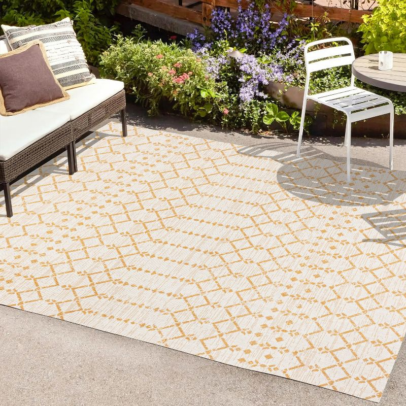 4' x 6' Ourika Moroccan Geometric Textured Weave Indoor/Outdoor Area Rug, Cream/Yellow - JONATHAN Y