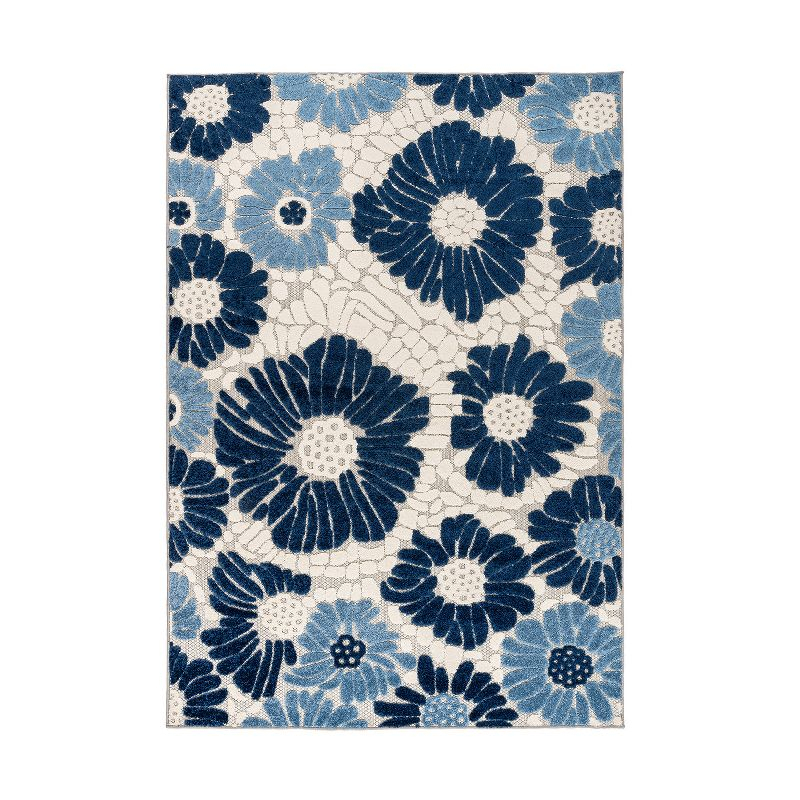 World Rug Gallery Palermo Modern Floral Indoor/Outdoor Area Rug - Navy 5' x 7':  Weather-Resistant,  Low Pile,  Botanical Pattern