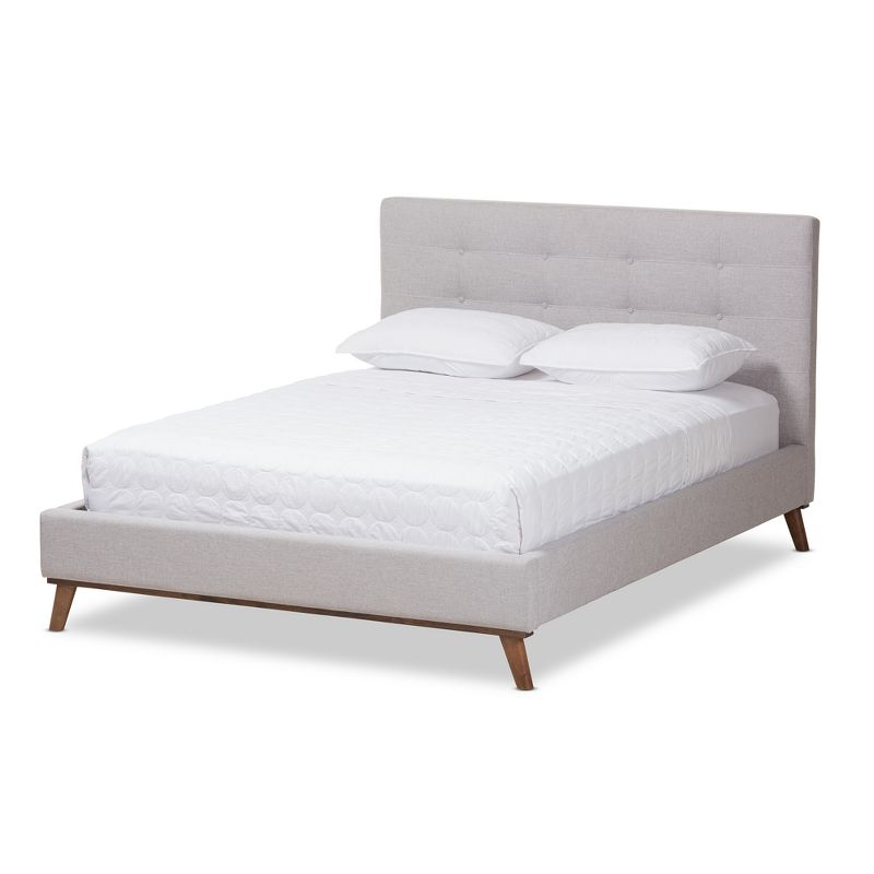 Valencia Mid Modern Fabric Platform Full Bed Gray - Baxton Studio: Upholstered Headboard, Tapered Legs