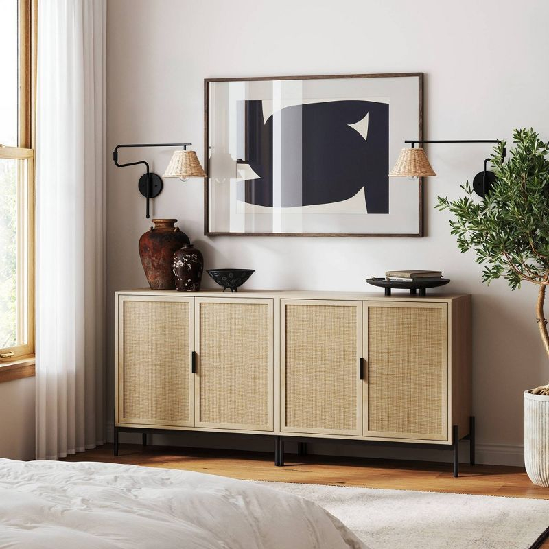 Nathan James Set of 2 Andrew Rattan Storage Cabinet Light Oak