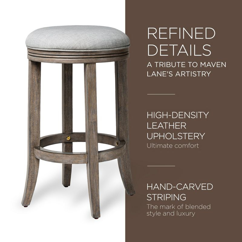 Maven Lane Eva Counter Stool in Reclaimed Oak Finish with Ash Grey Fabric Upholstery