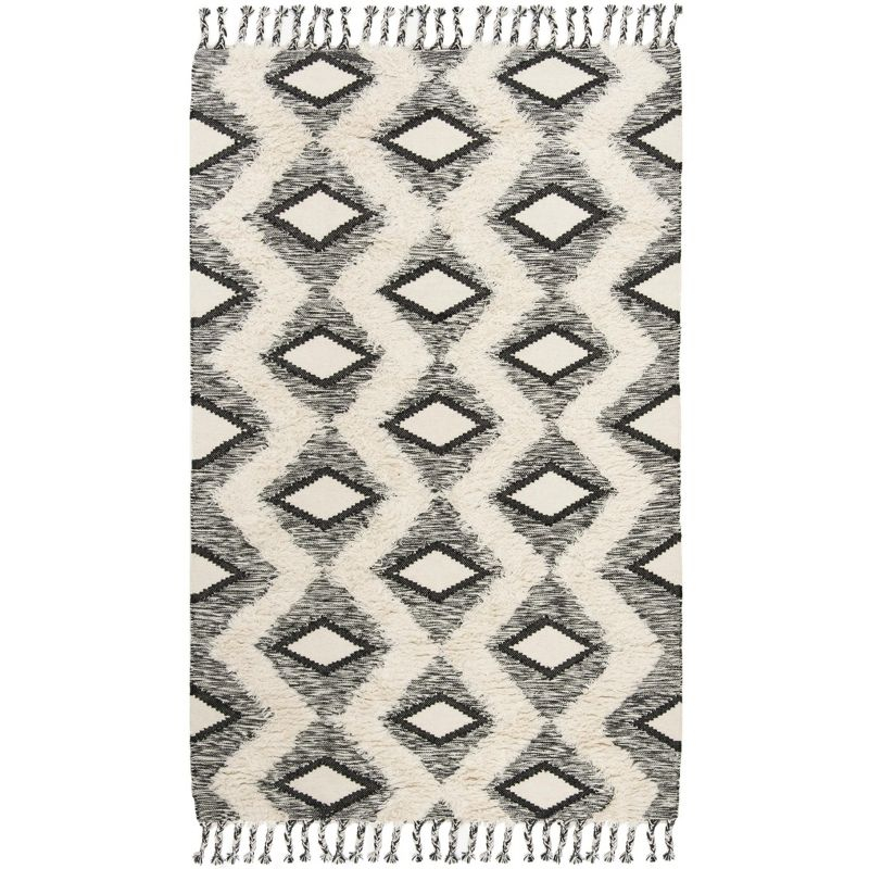 Kenya KNY908 Hand Knotted Area Rug - Black/Ivory - 5'x8' - Safavieh