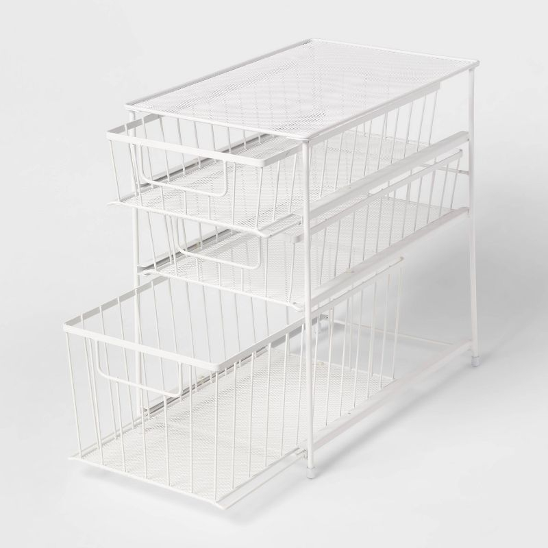 3 Tier Drawer Organizer Matte White - Brightroom™: Steel Multi-Compartment, Spot Clean, Utility Storage Bin