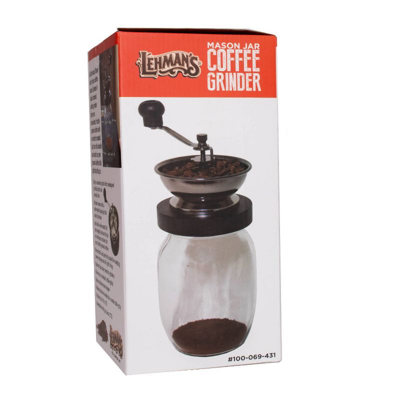 Lehman's Manual Coffee Grinder with Mason Jar Grounds Storage, Comfortable Grip Quiet Smooth Non-Electric Hand Crank, Standard Grind