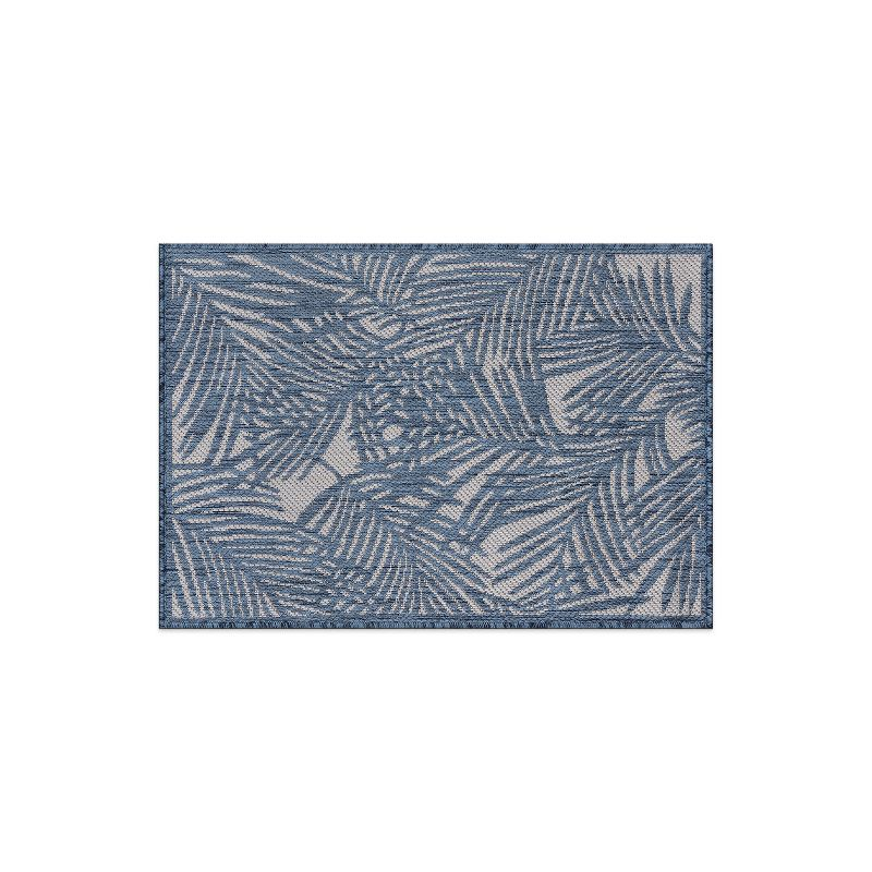 World Rug Gallery Contemporary Palm Leaf Textured Flat Weave Indoor/Outdoor Area Rug - BLUE 2'x3'
