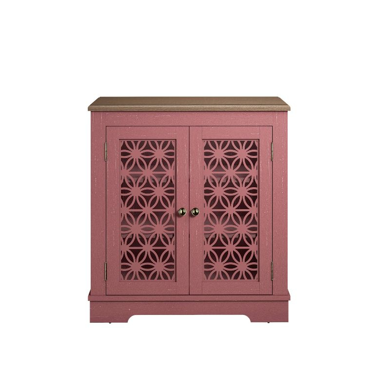 30" Storage Sideboard Buffet Cabinet Red: Home Essentials, Bohemian Style, Adjustable Shelves, Tempered Glass Door