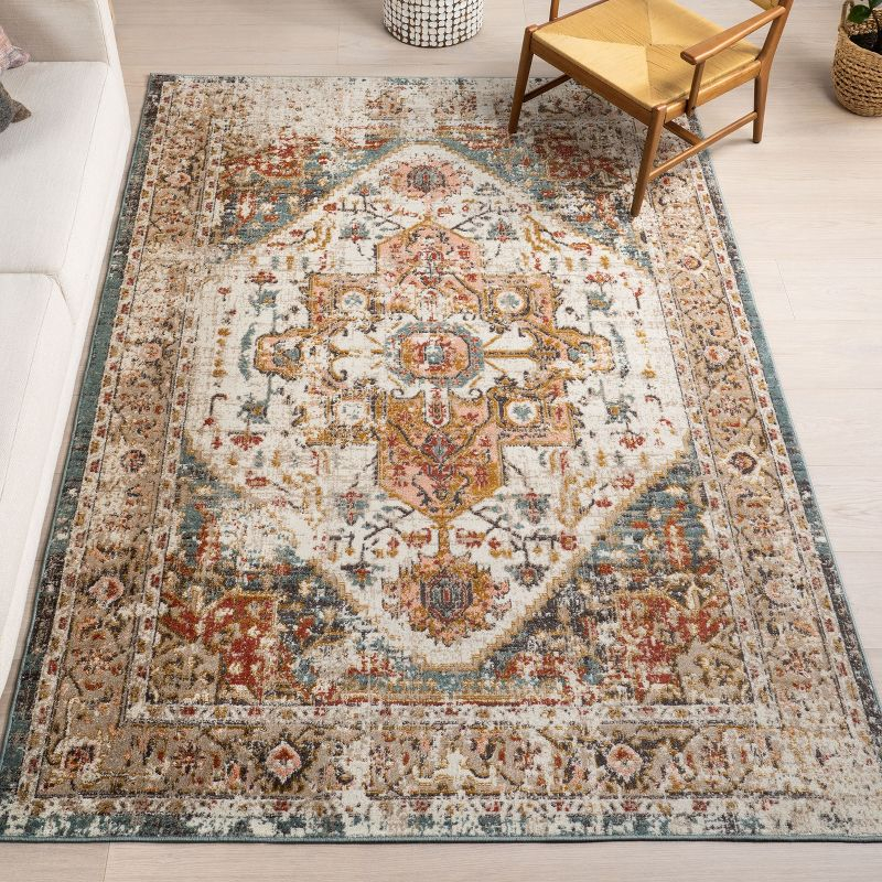 Nuloom 12x15 Justine Vintage Medallion Indoor Area Rug, Beige, Faded Persian Design, Stain Resistant, BedroomLiving Room, Kitchen,